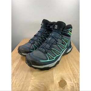 Salomon X-Ultra 2 Mid GTX Goretex Womens Navy Blue Mint Green Hiking Boots